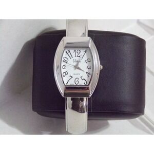 Vivani Women Silver Tone Rectangle Open Cuff Wrist Watch Lg Numbers 11081-45 Mod